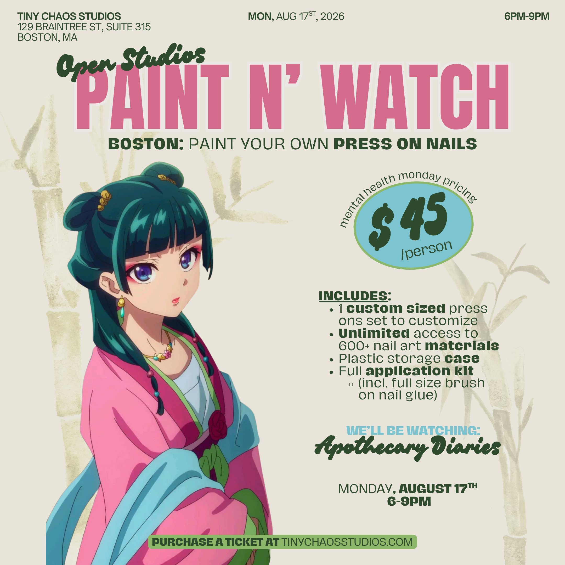 Paint n' Watch: Apothecary Diaries - Open Studios