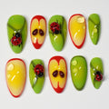 Lucky Ladybug press-on nail set with 3D ladybugs and water droplets