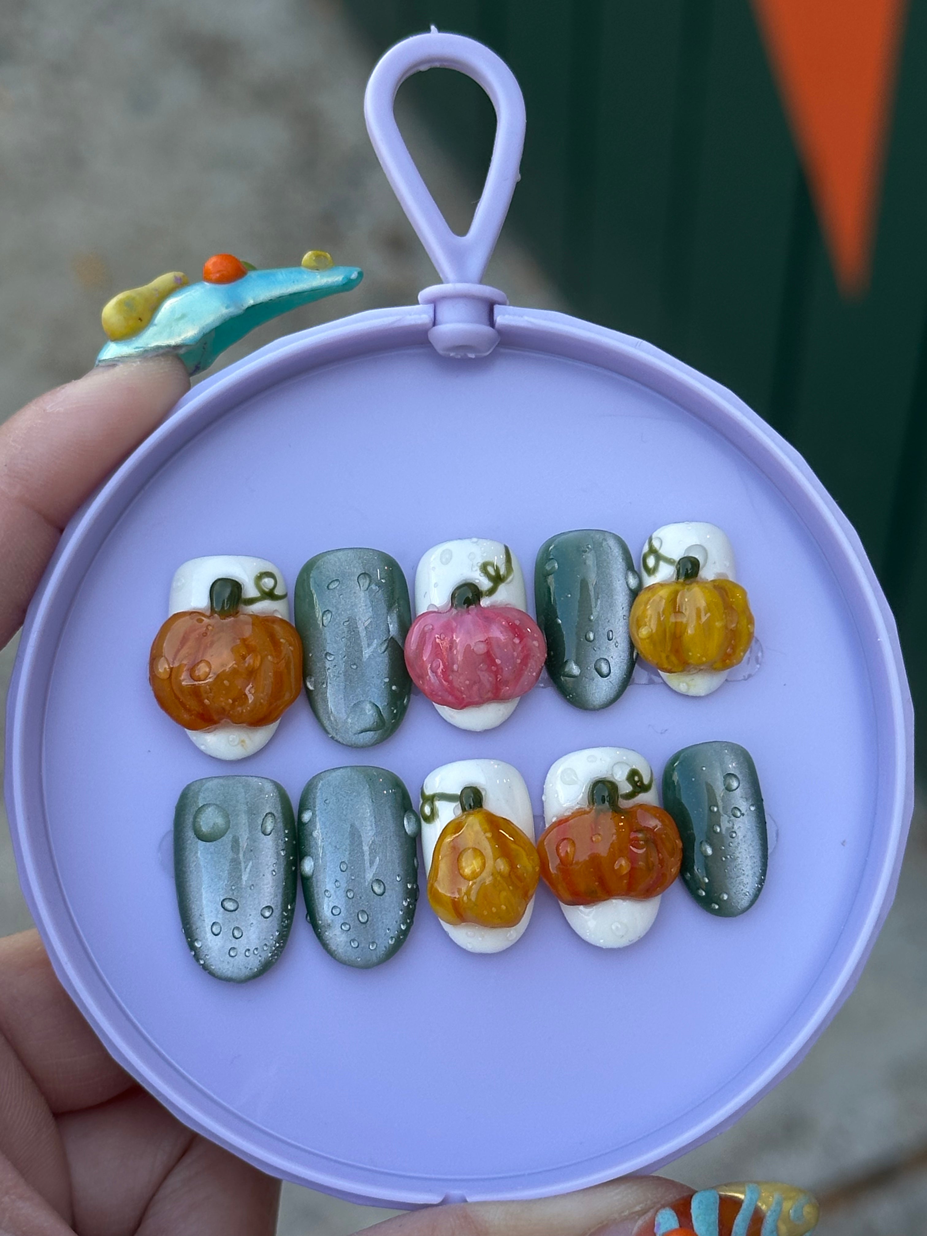 Pumpkin Bupkin press-on nail set with 3D jelly pumpkins