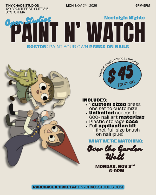 Paint n' Watch flyer – Over the Garden Wall, Mon Nov 2, 6–9 PM