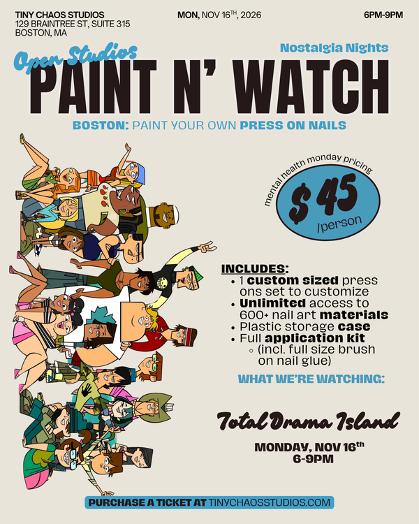 Paint n' Watch flyer – Total Drama Island, Mon Nov 16, 6–9 PM
